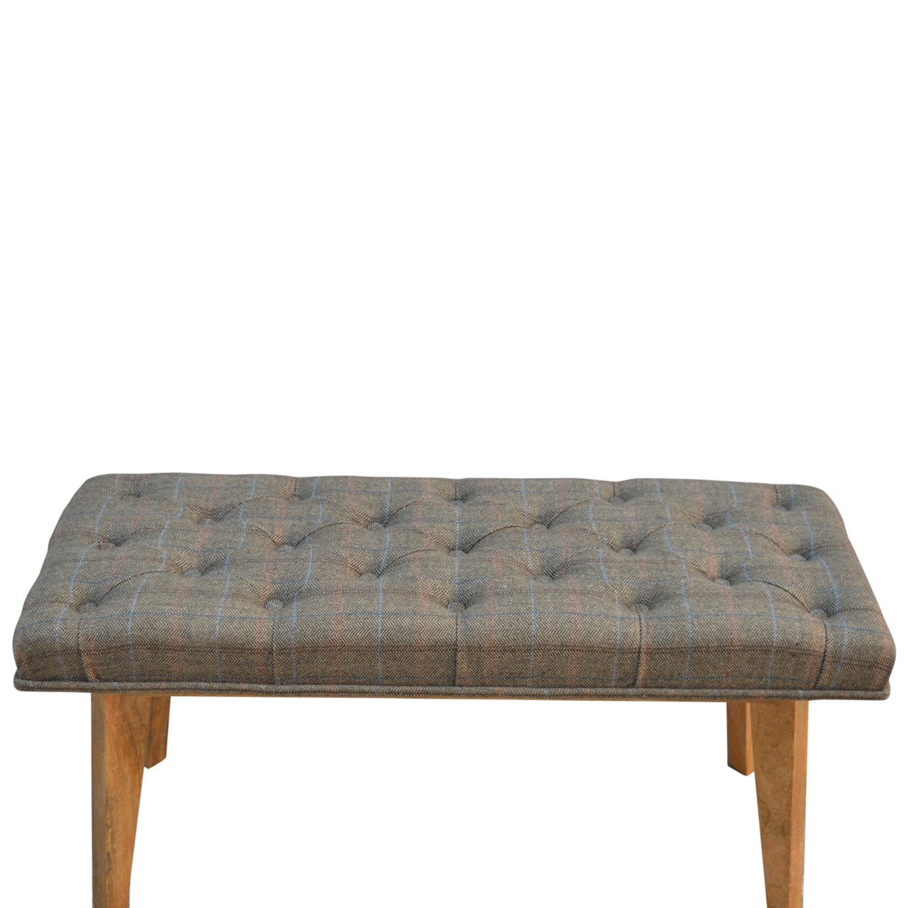 Solid Mango Wood Scandinavian Style Check Pattern Stool - Image 9