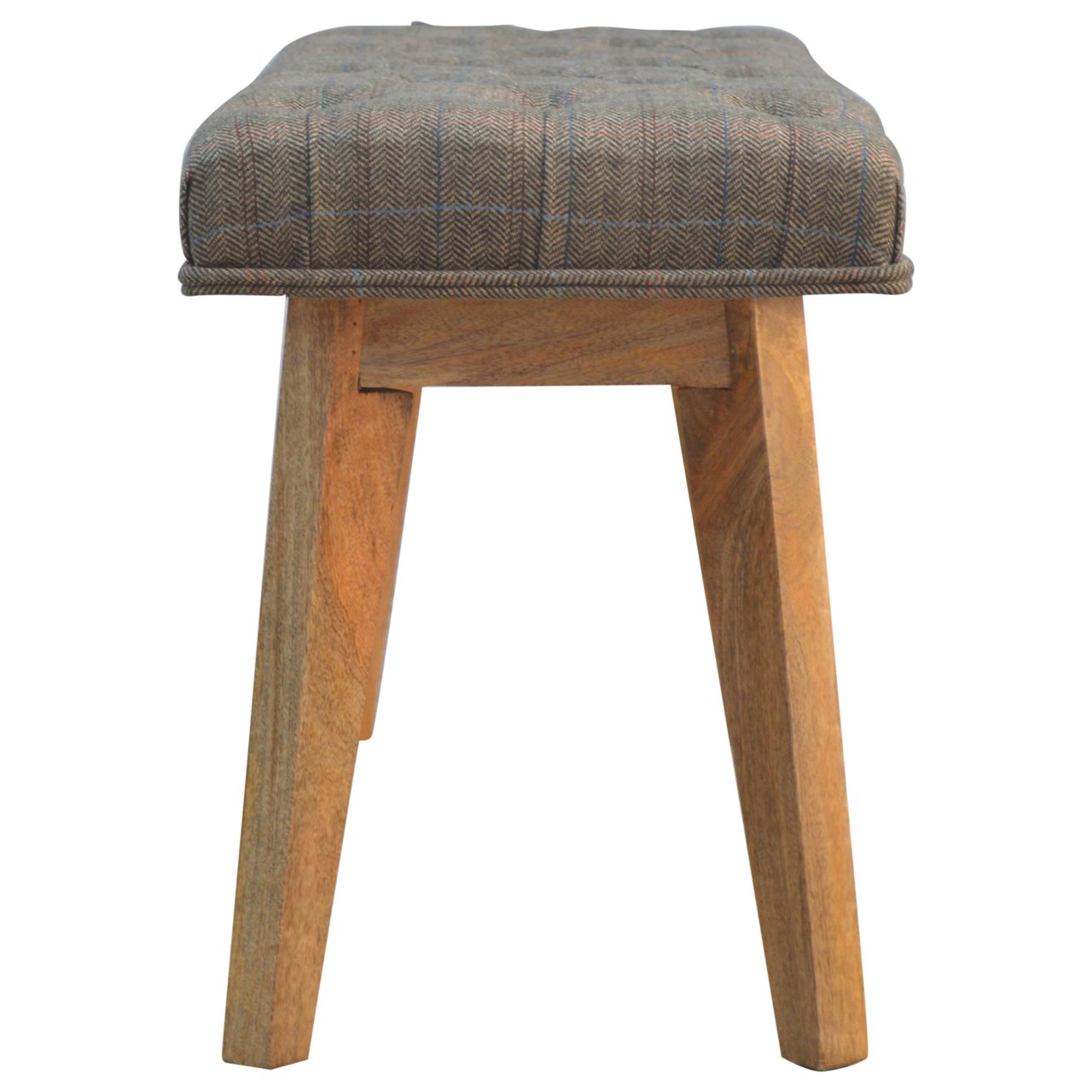 Solid Mango Wood Scandinavian Style Check Pattern Stool - Image 8