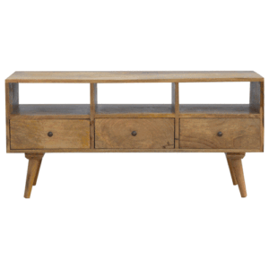 Solid Mango Wood Mango Wood 3 Drawer Scandinavian Style Media Unit
