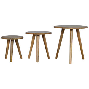Solid Oak Finished Mango Wood Scandinavian Style 3PC Nest of Tables