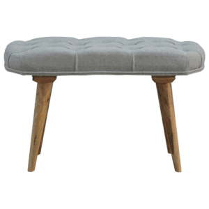 Solid Mango Wood Deep Buttoned Grey Tweed Upholstered Pouffe