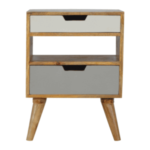 Solid Mango Wood Grey and White Cut-out Bedside