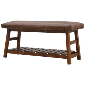 Solid Mango Wood Buffalo Hide Hallway Bench