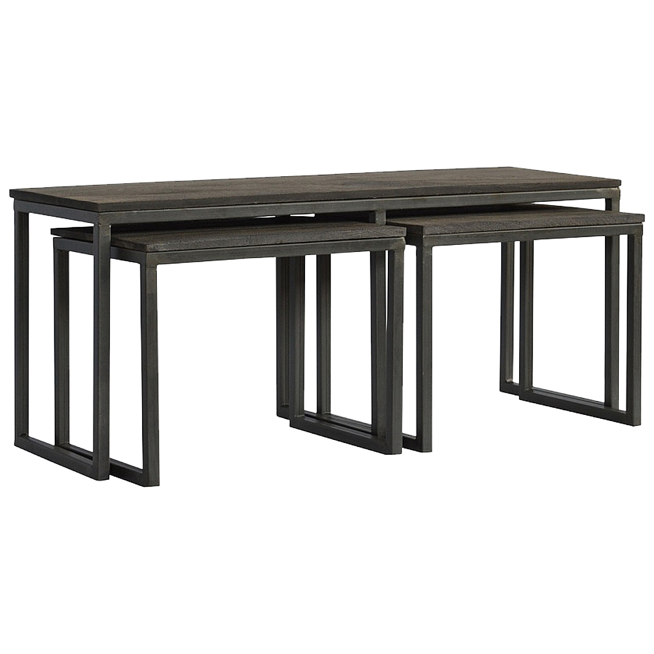Solid Mango Wood Industrial Iron Base Set of 3 Coffee Tables - Image 3