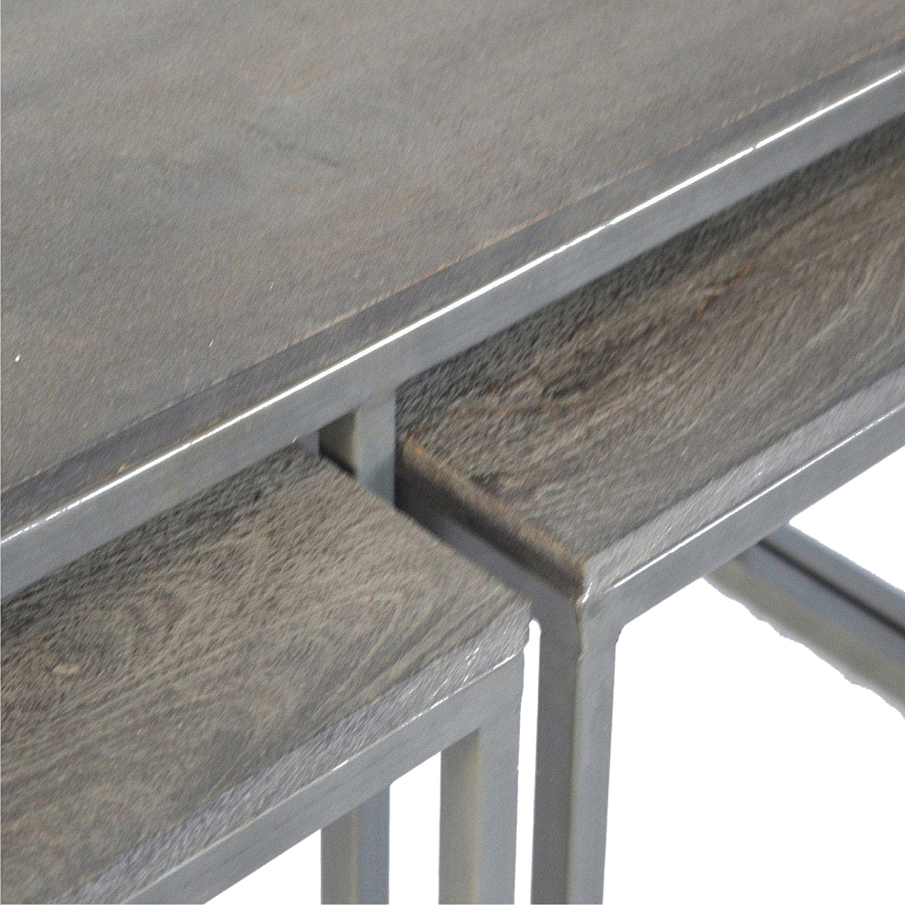 Solid Mango Wood Industrial Iron Base Set of 3 Coffee Tables - Image 4