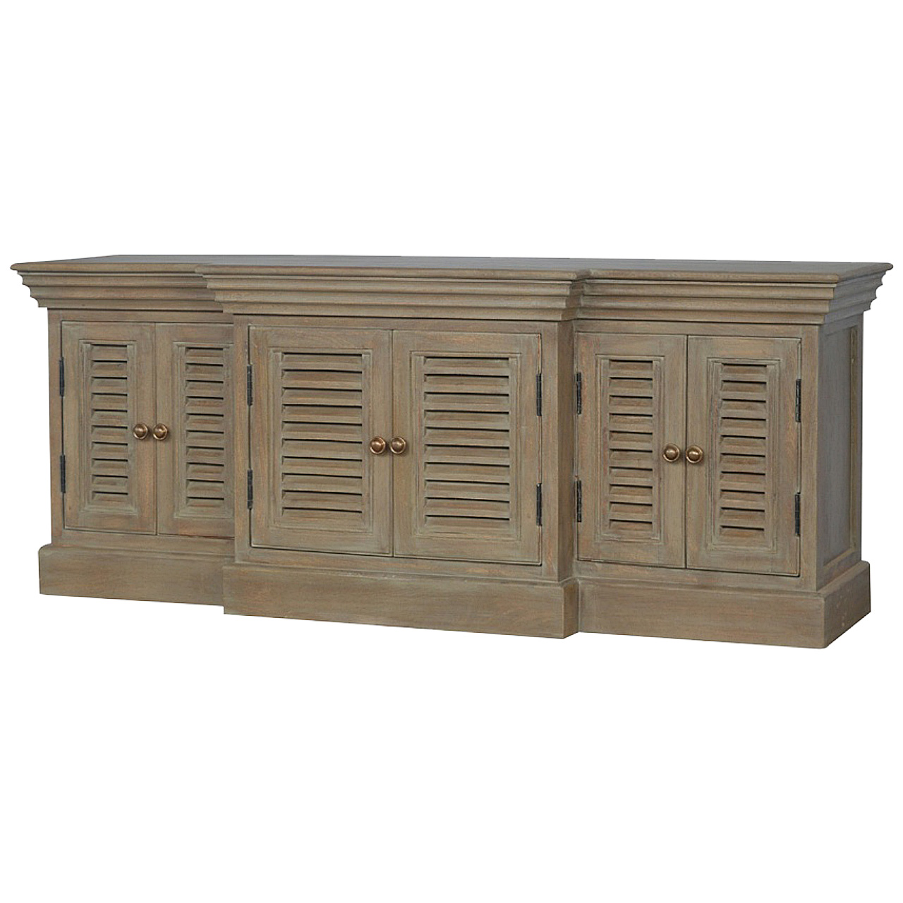 Solid Mango Wood Grey Washed Finished 3 Cupboard Shuttered Media Unit - Image 2