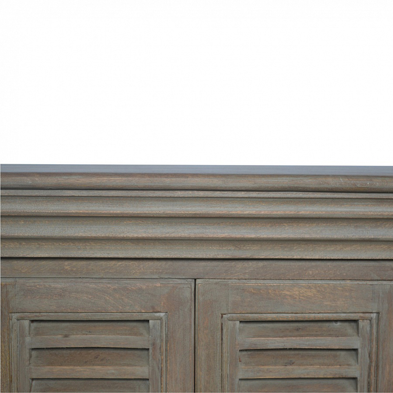 Solid Mango Wood Grey Washed Finished 3 Cupboard Shuttered Media Unit - Image 4