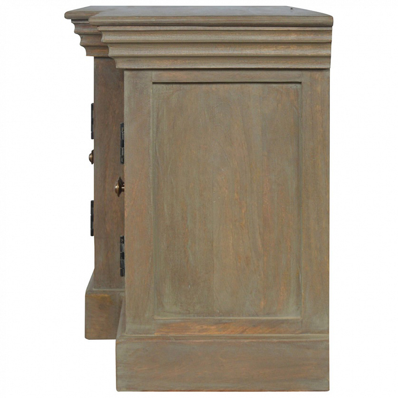 Solid Mango Wood Grey Washed Finished 3 Cupboard Shuttered Media Unit - Image 5