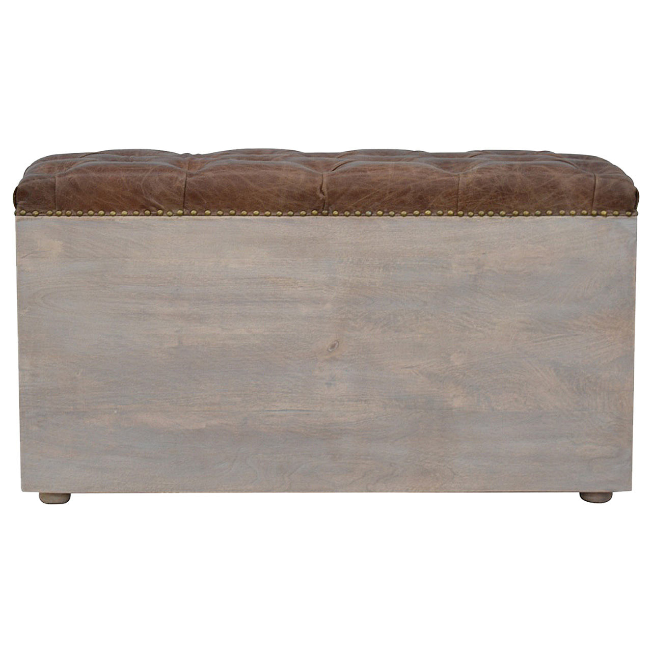 Solid Mango Wood Stone Finished 4 Slot Buffalo Leather Show Cupboard - Image 4