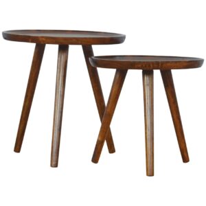 Solid Mango Wood Chestnut Finished Geometric Country Style Mango Wood 2PC Nest of Tables