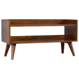 Solid Chestnut Finished Mango Wood Two Shelf Scandinavian Style Shoe Storage Bench