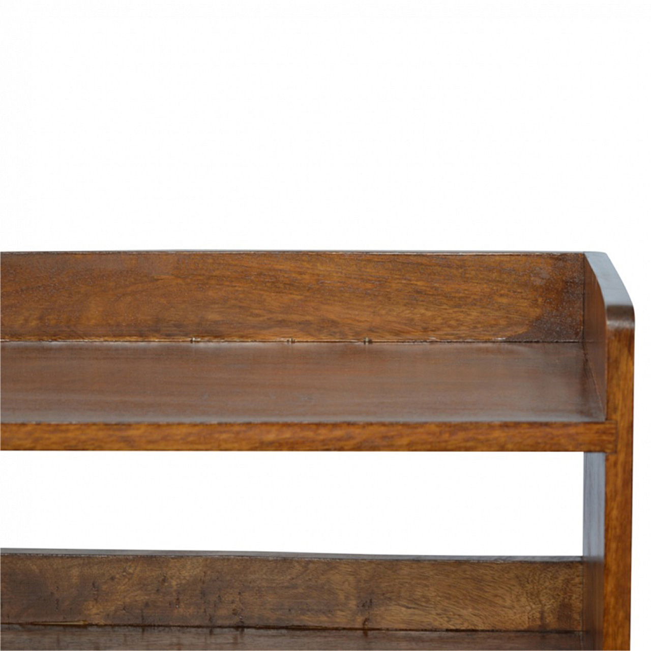 Solid Chestnut Finished Mango Wood Two Shelf Scandinavian Style Shoe Storage Bench - Image 4