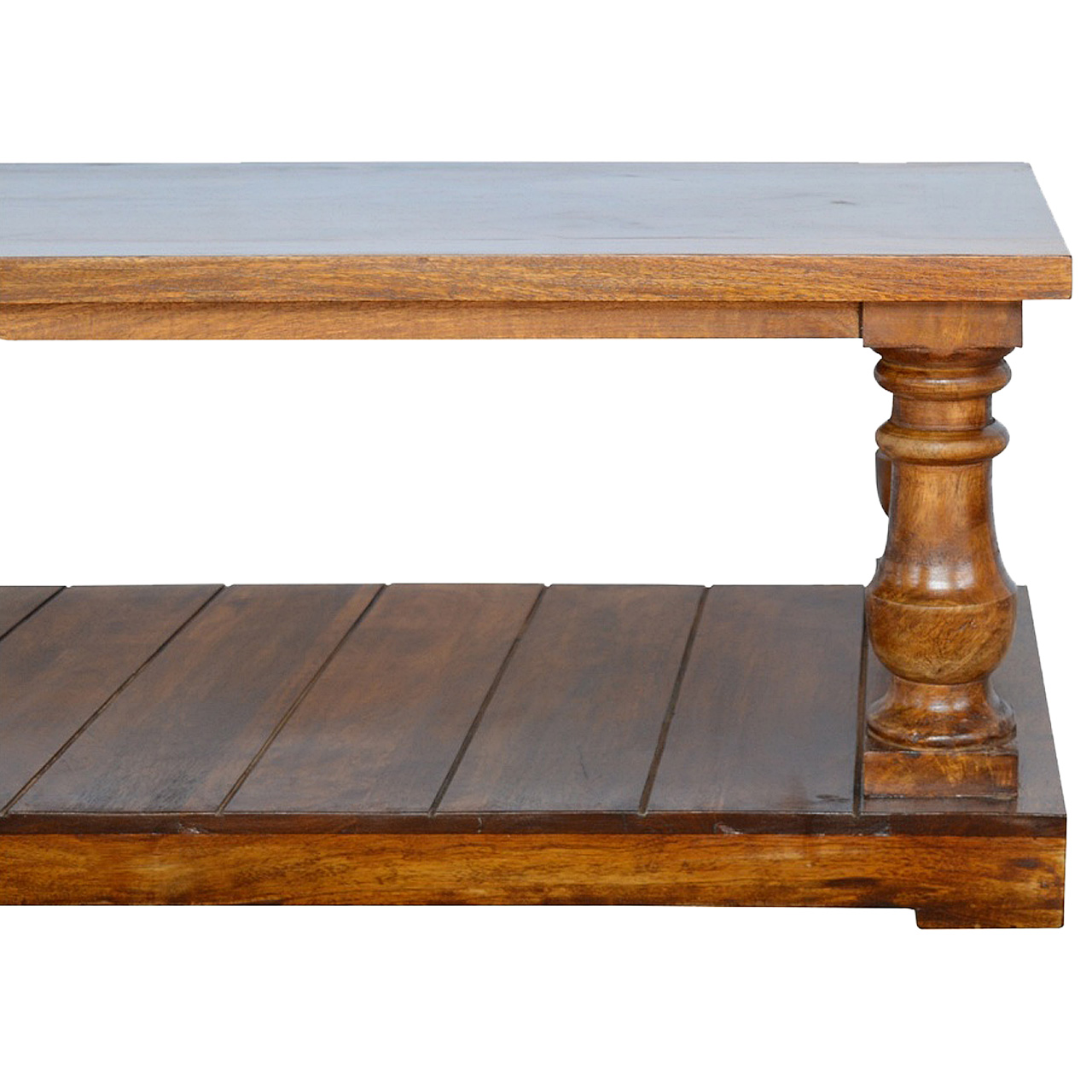 Solid Mango Wood Chestnut Finished Coffee Table with Hand Turned Legs - Image 3