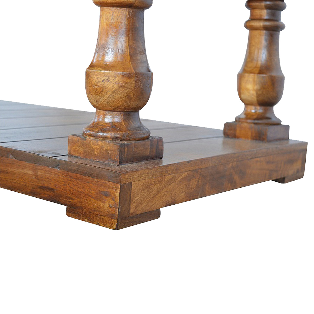 Solid Mango Wood Chestnut Finished Coffee Table with Hand Turned Legs - Image 5