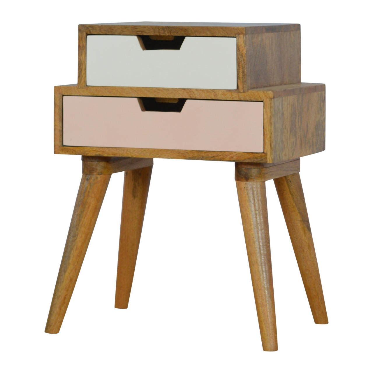Solid Mango Wood Oak Finished Blush and White Painted 2 Drawer Bedside - Image 2