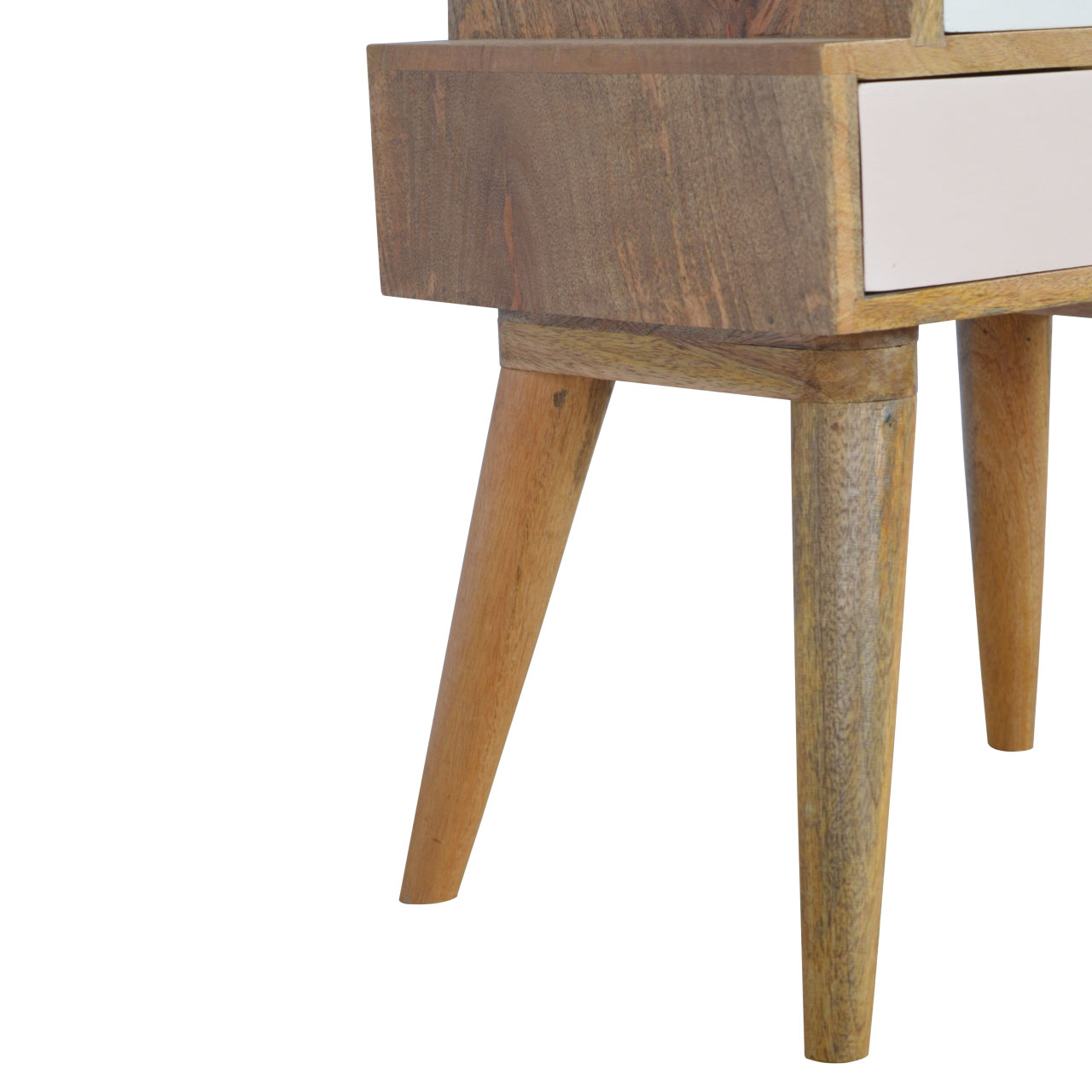 Solid Mango Wood Oak Finished Blush and White Painted 2 Drawer Bedside - Image 3