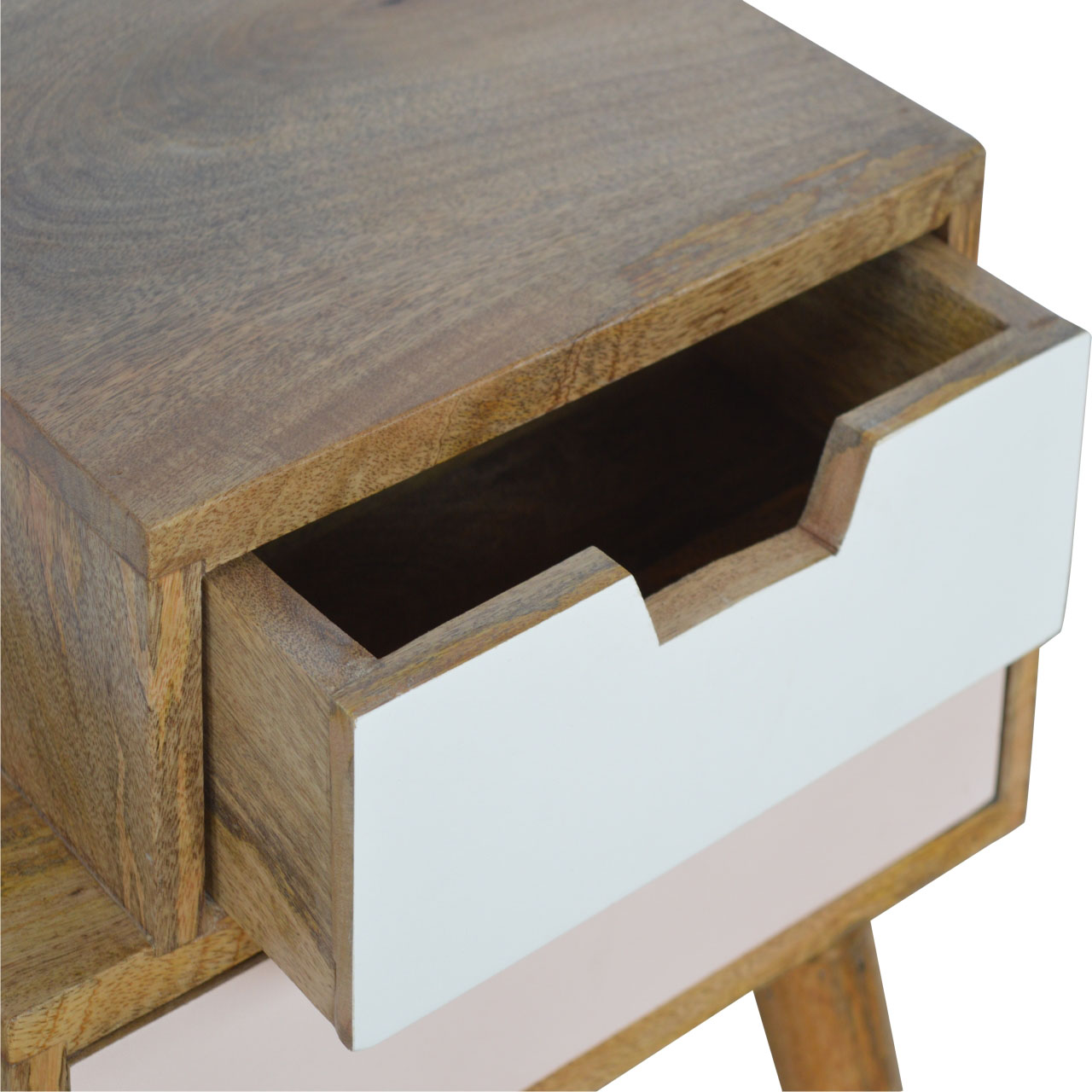 Solid Mango Wood Oak Finished Blush and White Painted 2 Drawer Bedside - Image 4