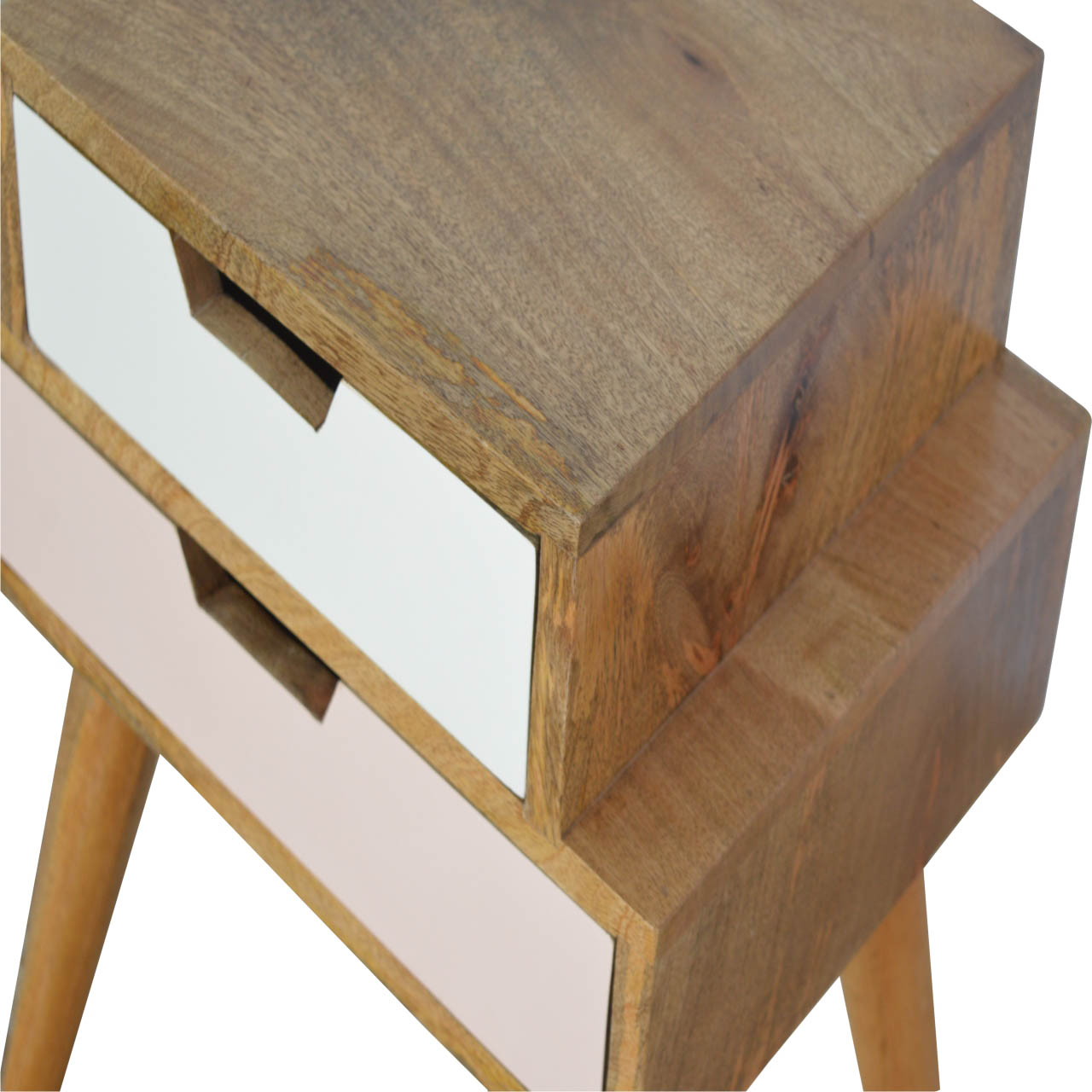 Solid Mango Wood Oak Finished Blush and White Painted 2 Drawer Bedside - Image 5