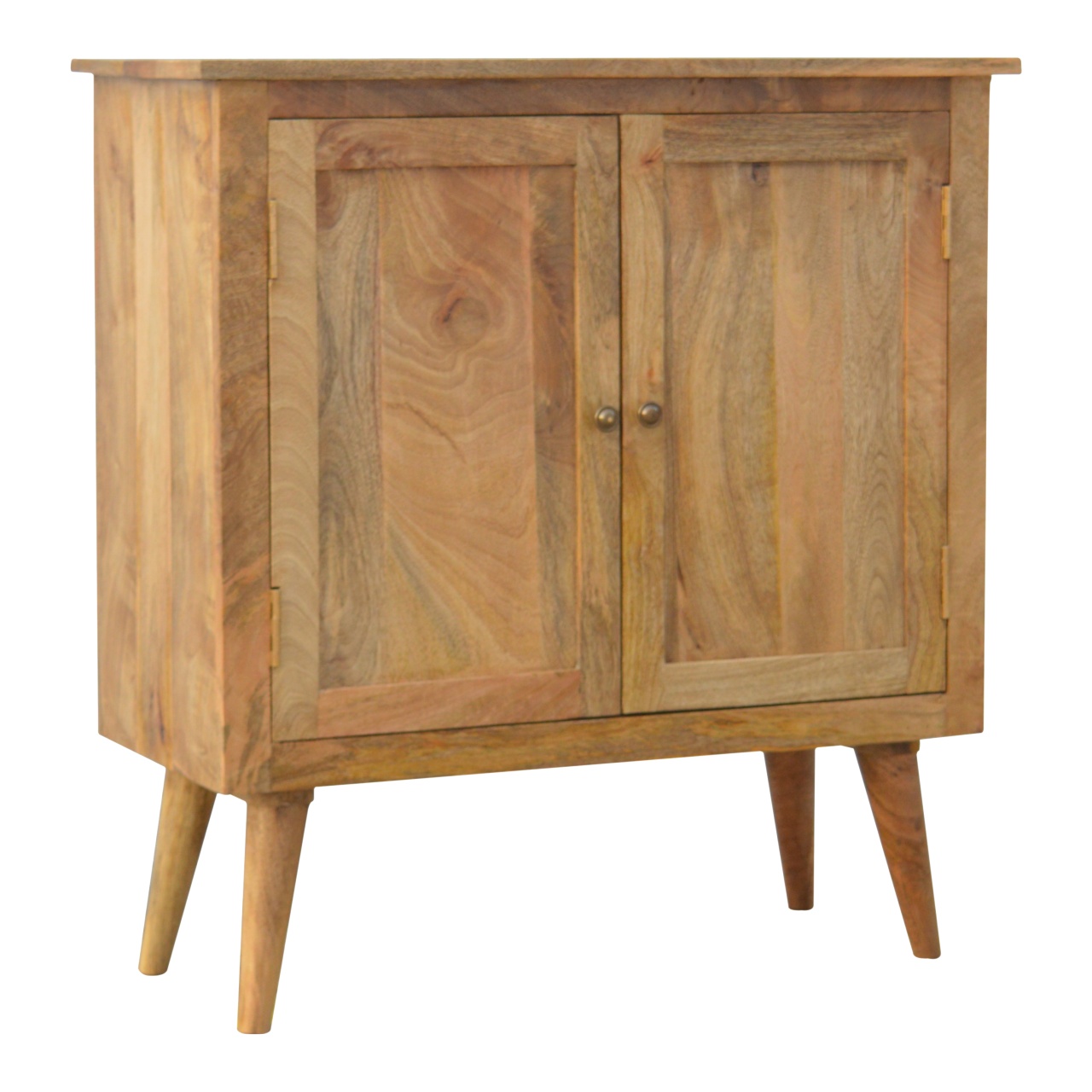 Solid Mango Wood Oak Finished 2 Door Scandinavian Legs Cabinet - Image 2