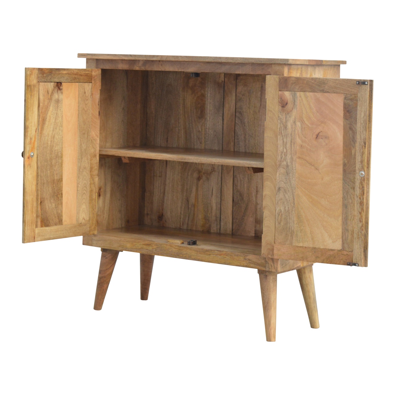Solid Mango Wood Oak Finished 2 Door Scandinavian Legs Cabinet - Image 5
