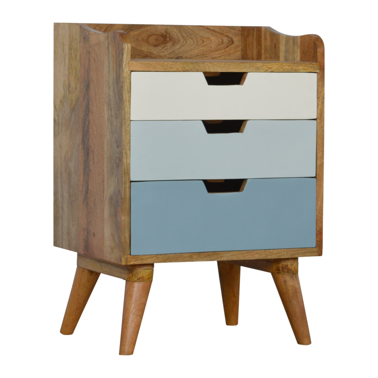 Solid Mango Wood Bedside Cabinet with Blue Painted Cut Out Drawers1 - Image 2