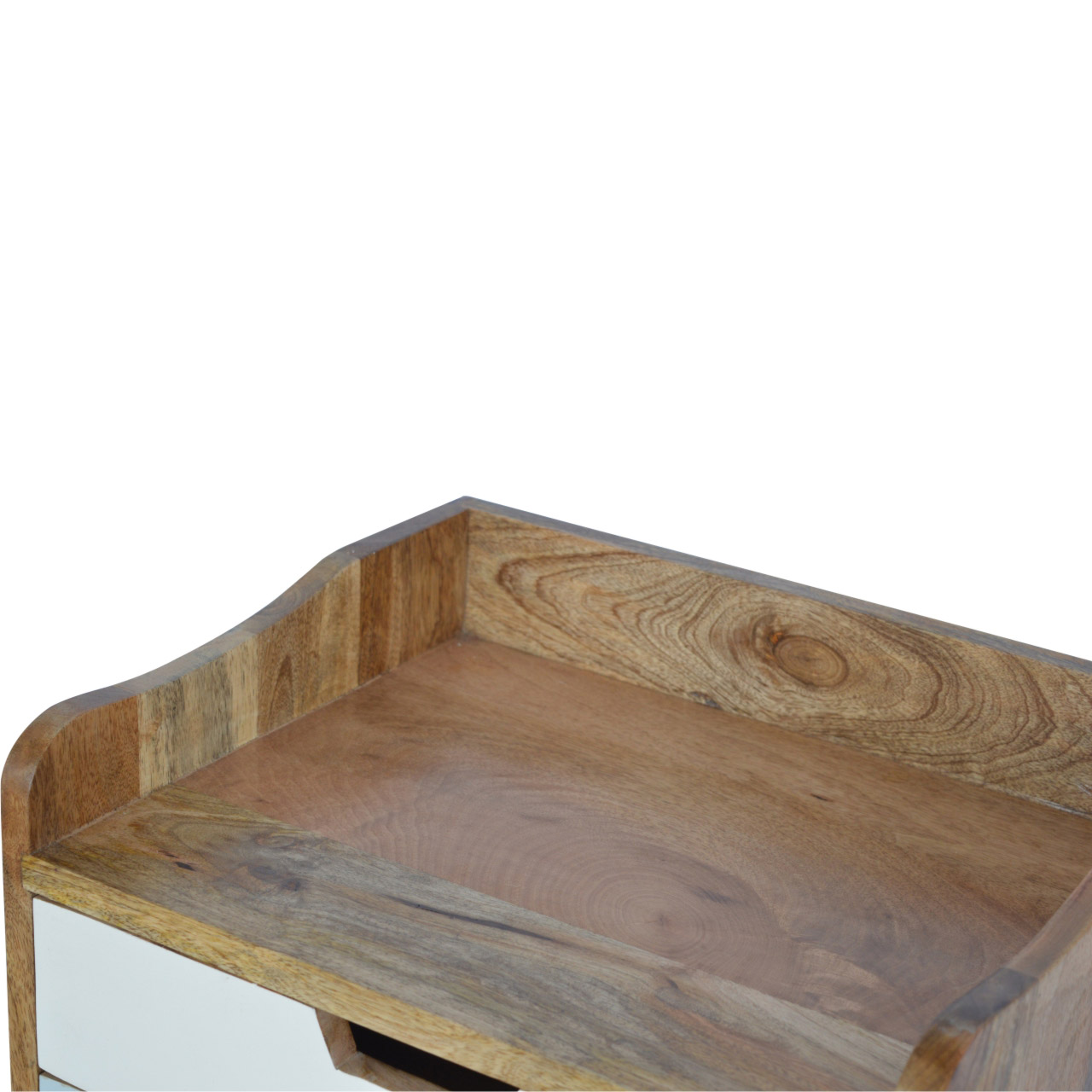 Solid Mango Wood Bedside Cabinet with Blue Painted Cut Out Drawers1 - Image 3