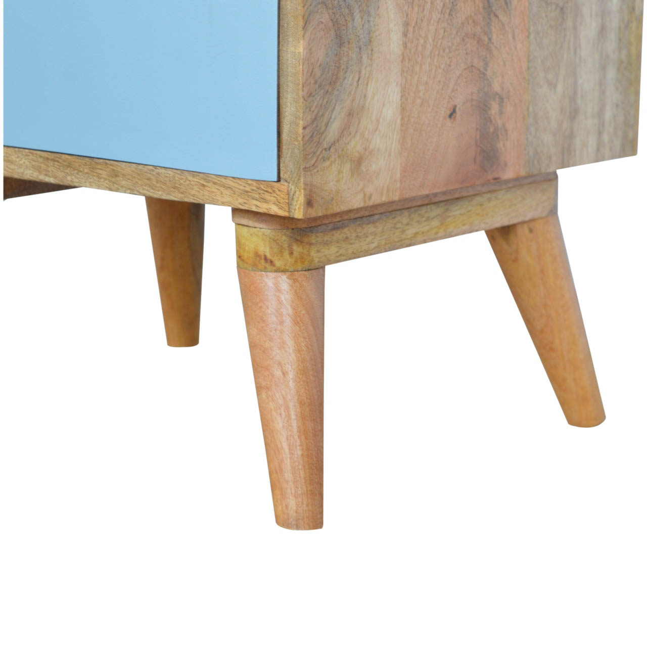 Solid Mango Wood Bedside Cabinet with Blue Painted Cut Out Drawers1 - Image 5