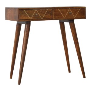 Solid Mango Wood Mango Wood Two Drawer Brass Inlay Console Table