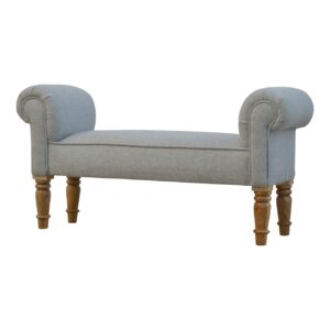 Solid Mango Wood Grey Tweed Upholstered Bench