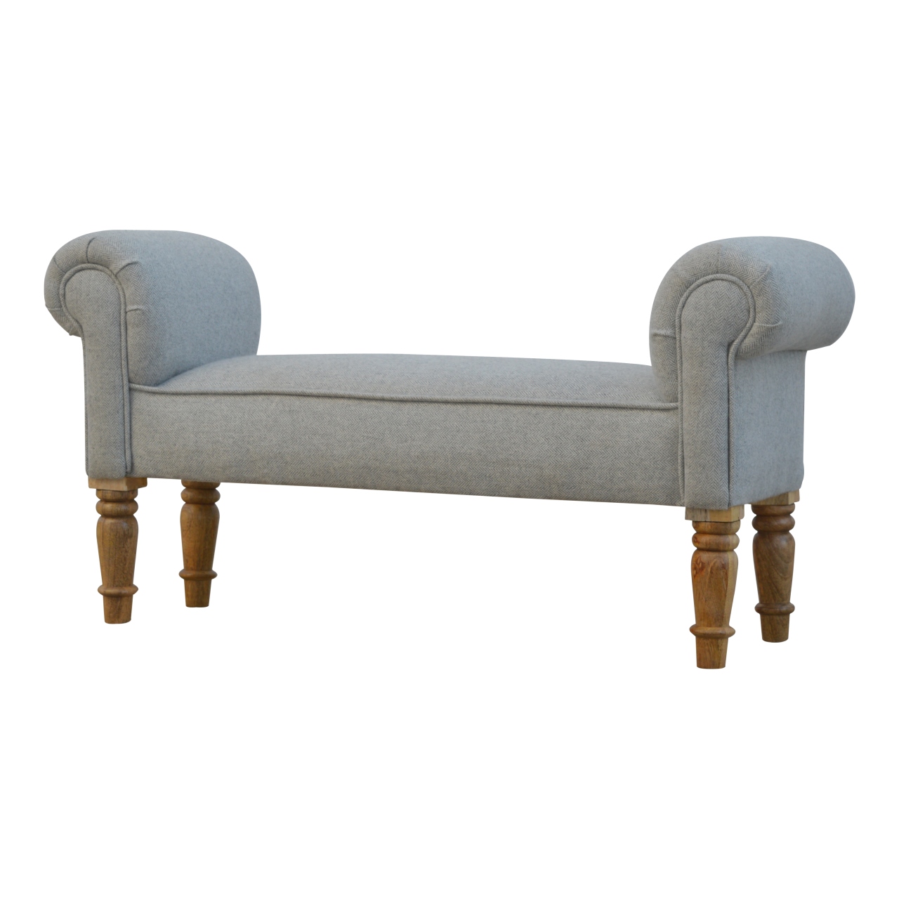 Solid Mango Wood Grey Tweed Upholstered Bench