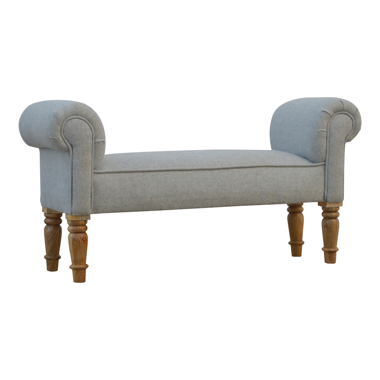 Solid Mango Wood Grey Tweed Upholstered Bench - Image 2