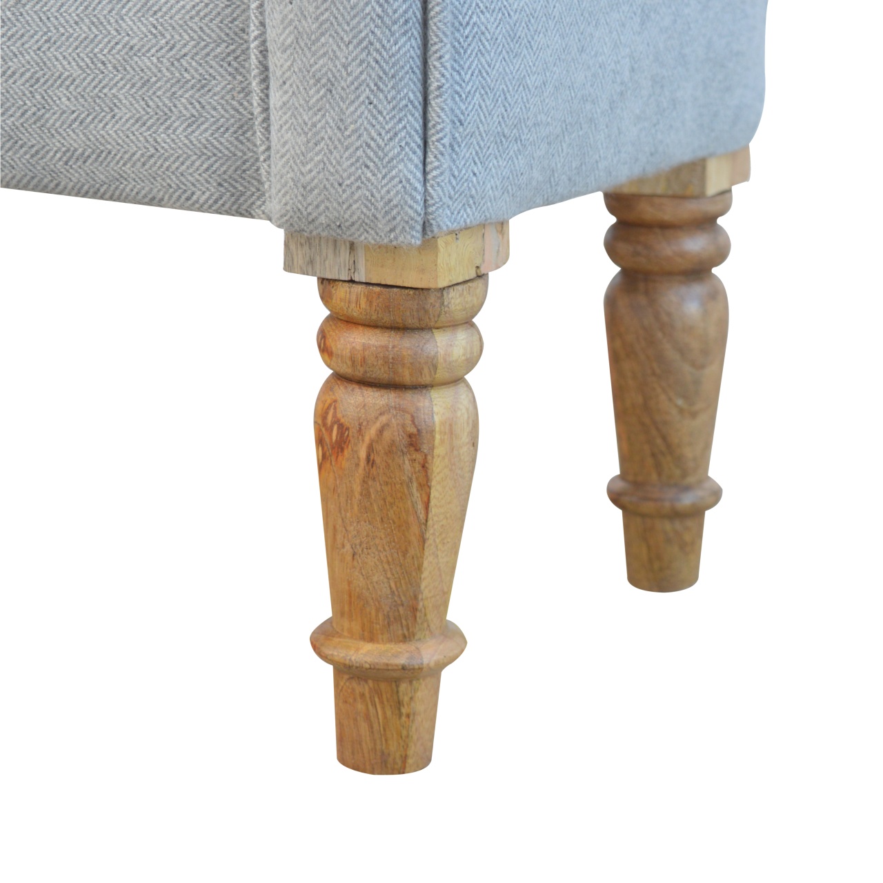 Solid Mango Wood Grey Tweed Upholstered Bench - Image 4