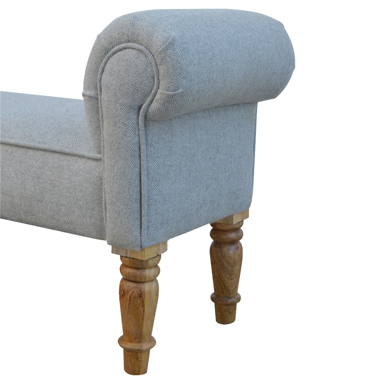 Solid Mango Wood Grey Tweed Upholstered Bench - Image 5