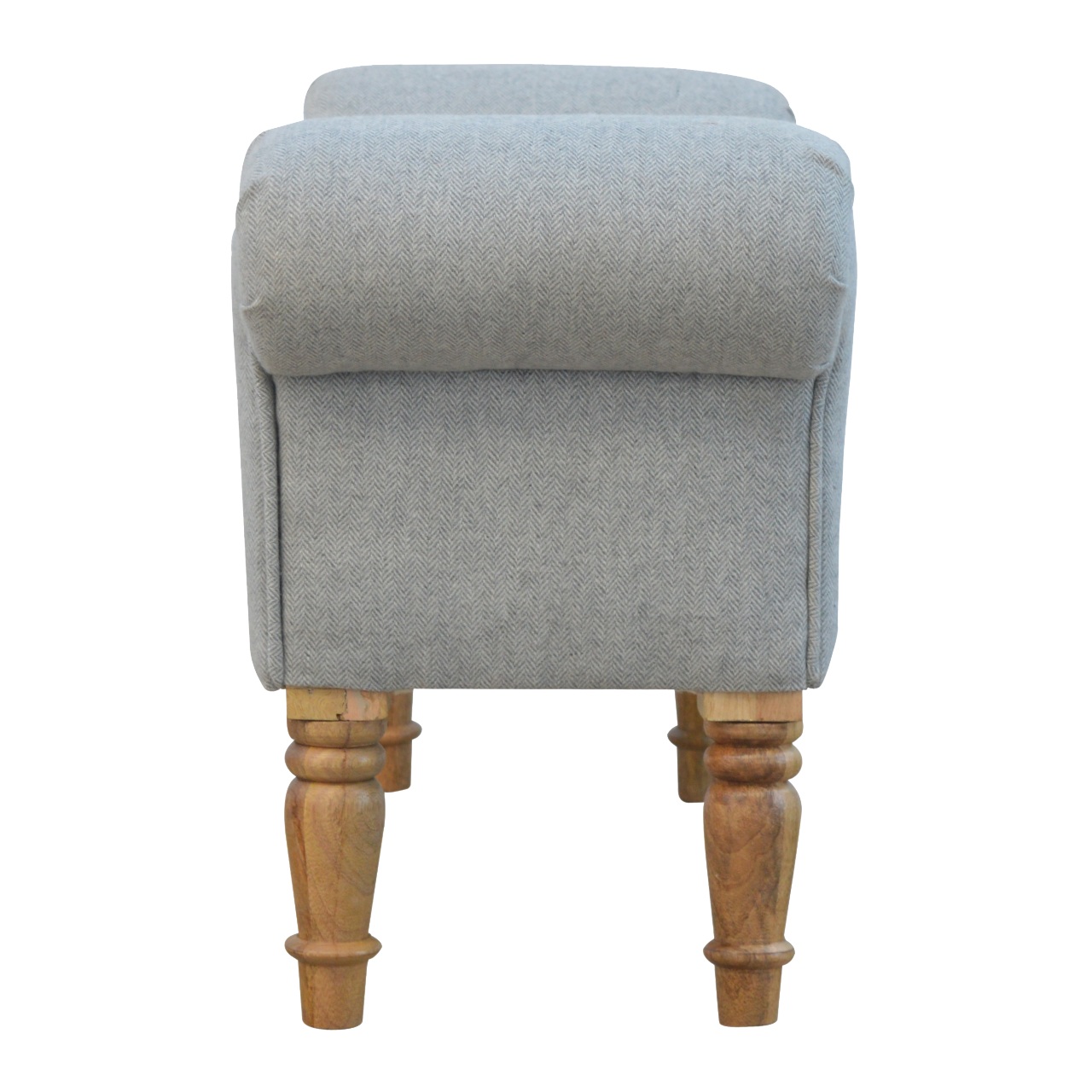 Solid Mango Wood Grey Tweed Upholstered Bench - Image 3
