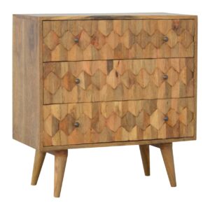 Solid Mango Wood Mango Wood 3 Drawer Carved Pineapple Front Chest