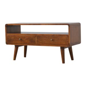 Mango Wood Curved Chestnut Media Unit