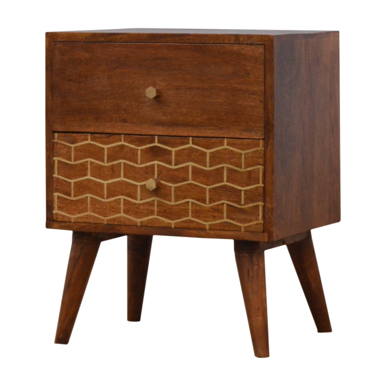Solid Mango Wood Gold Art Pattern 2 Drawer Bedside - Image 2