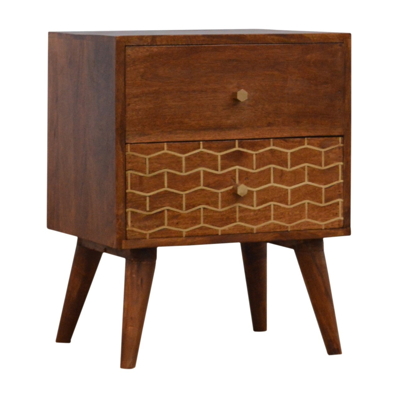Solid Mango Wood Gold Art Pattern 2 Drawer Bedside - Image 3