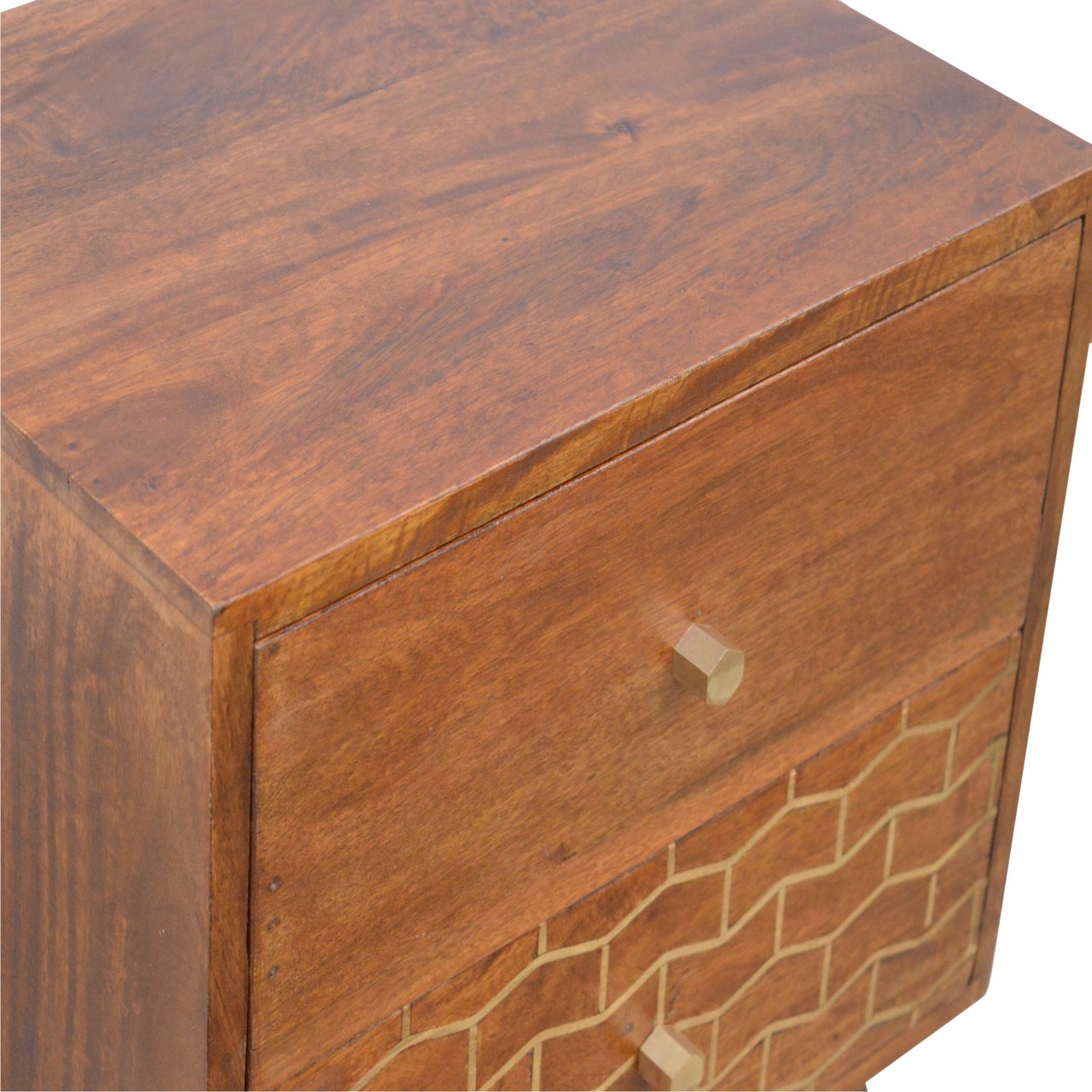 Solid Mango Wood Gold Art Pattern 2 Drawer Bedside - Image 5