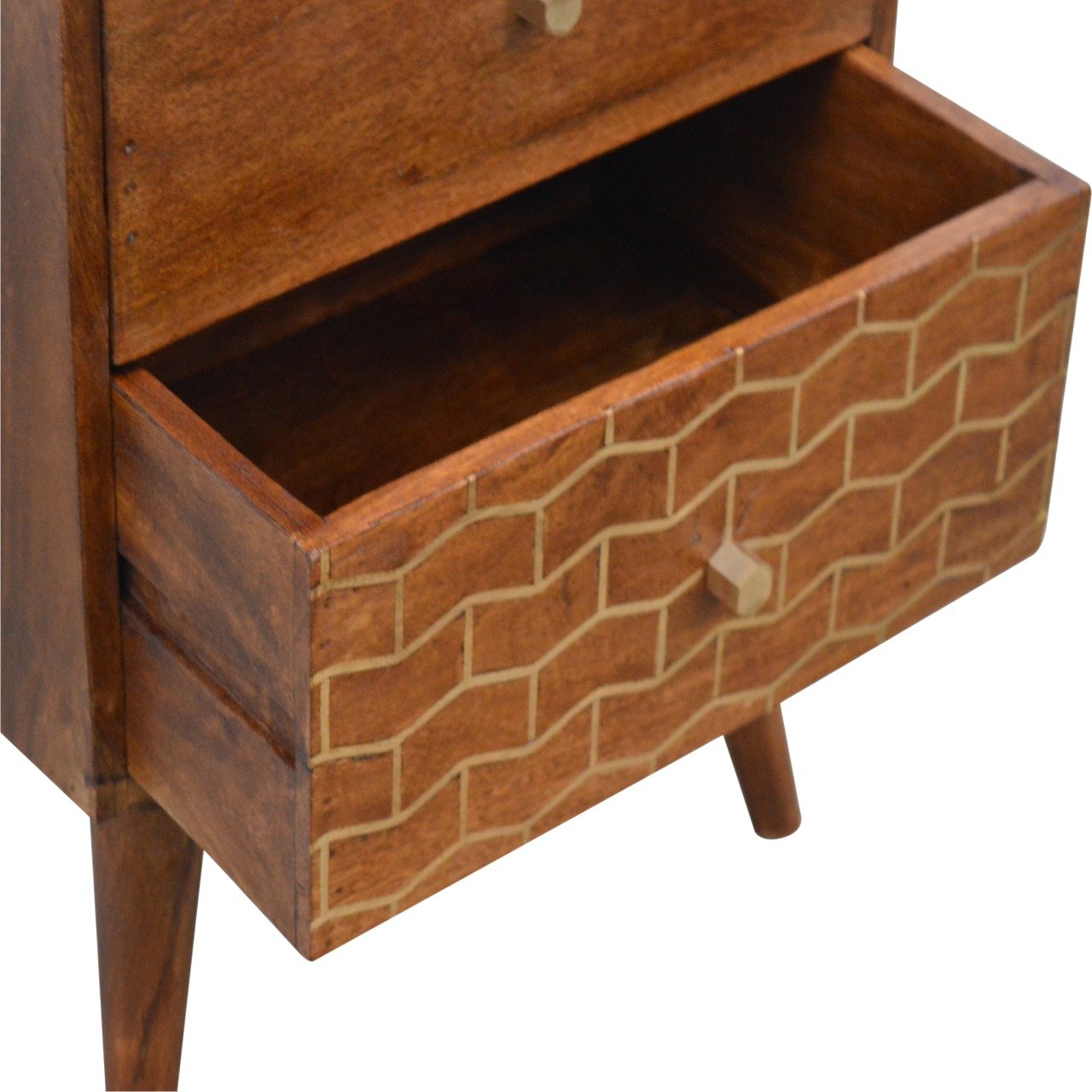 Solid Mango Wood Gold Art Pattern 2 Drawer Bedside - Image 6