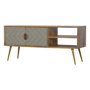 Solid Mango Wood Mango Wood Cement/Brass Inlay Media Unit1