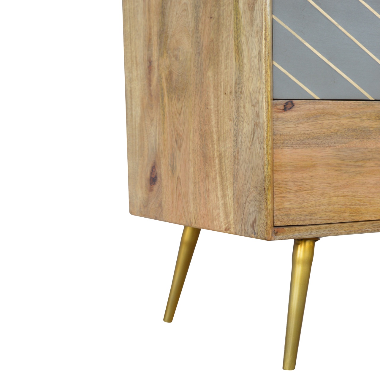 Solid Mango Wood Oak Finished 3 Drawer Cement/Brass Inlay Cabinet1 - Image 7