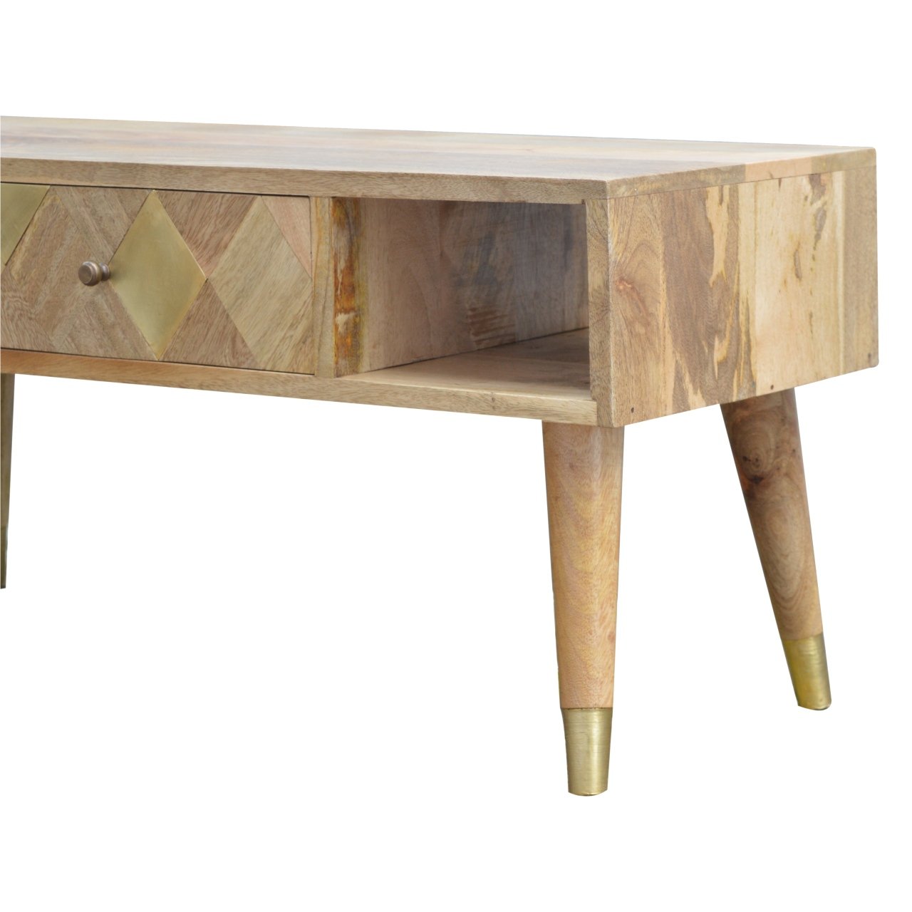 Solid Mango Wood Oak Finished Gold Inlay Media Unit - Image 6