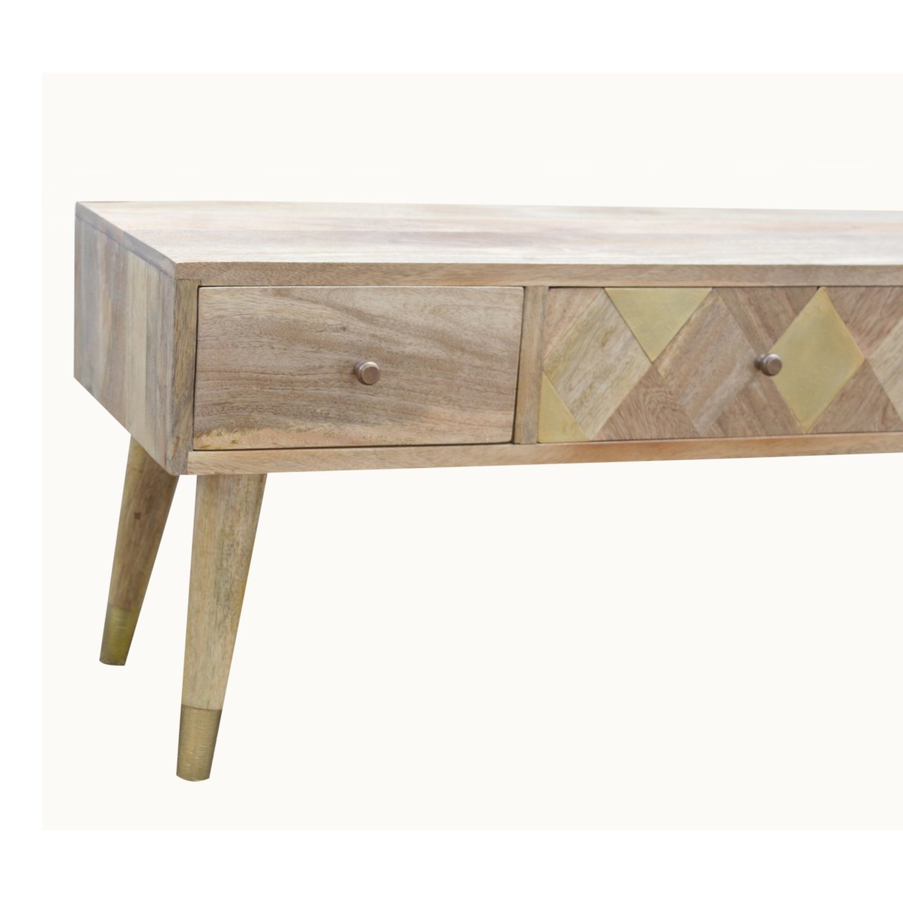 Solid Mango Wood Oak Finished Gold Inlay Media Unit - Image 5