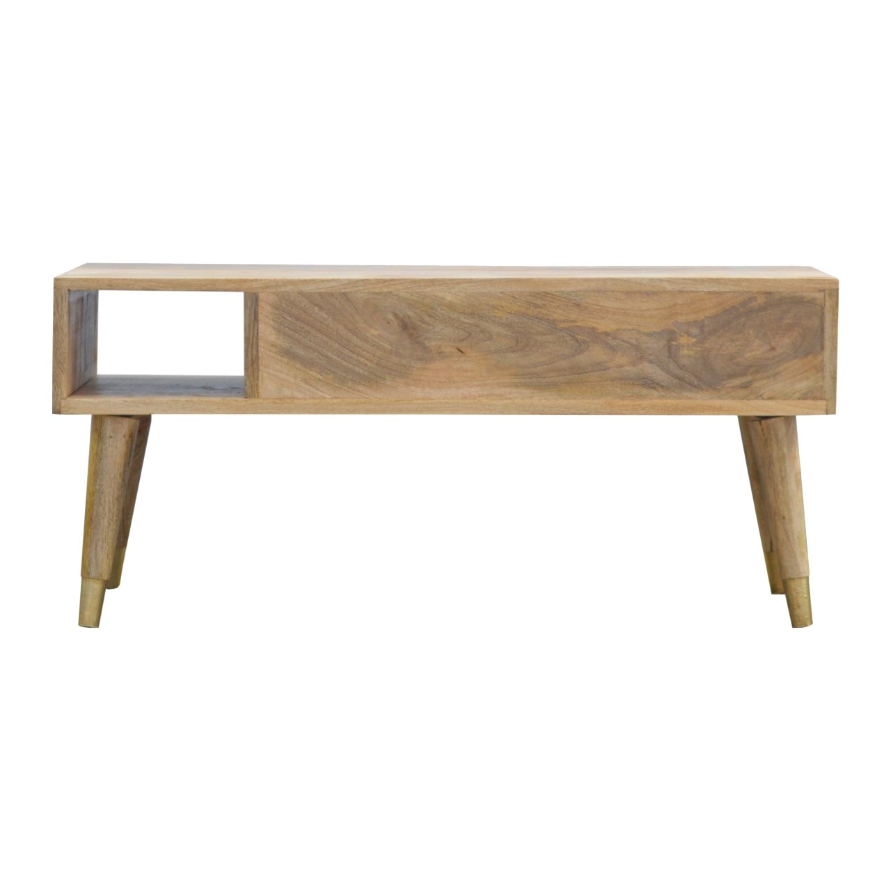Solid Mango Wood Oak Finished Gold Inlay Media Unit - Image 9