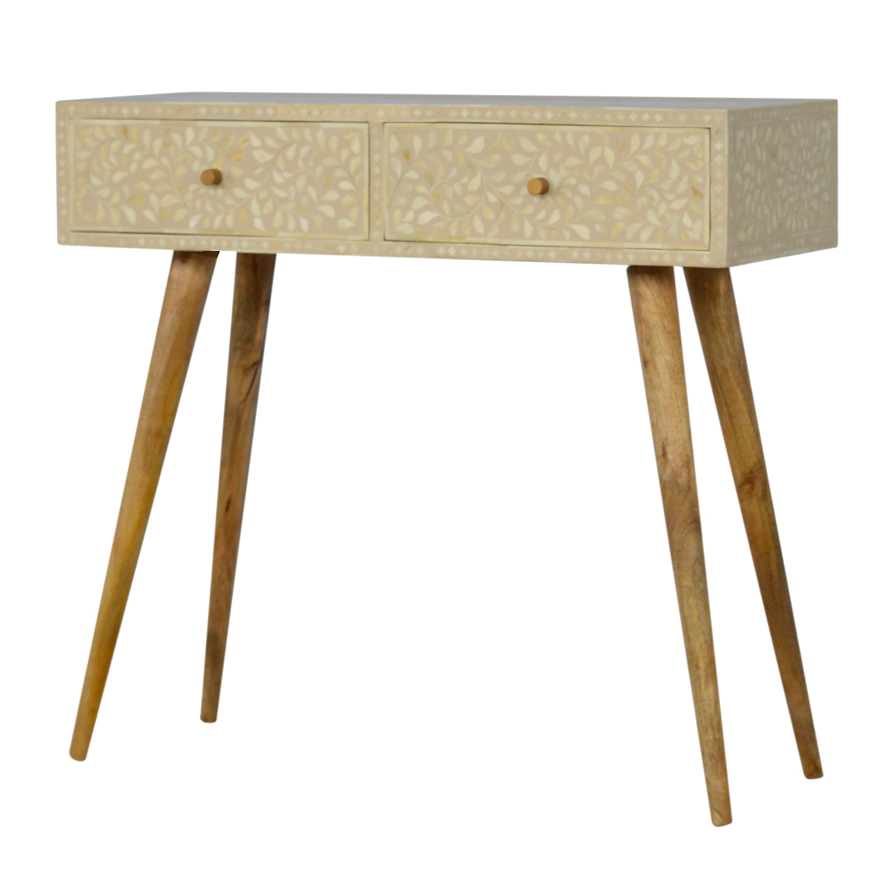 Solid Mango Wood Floral Bone Inlay Console Table - Image 3