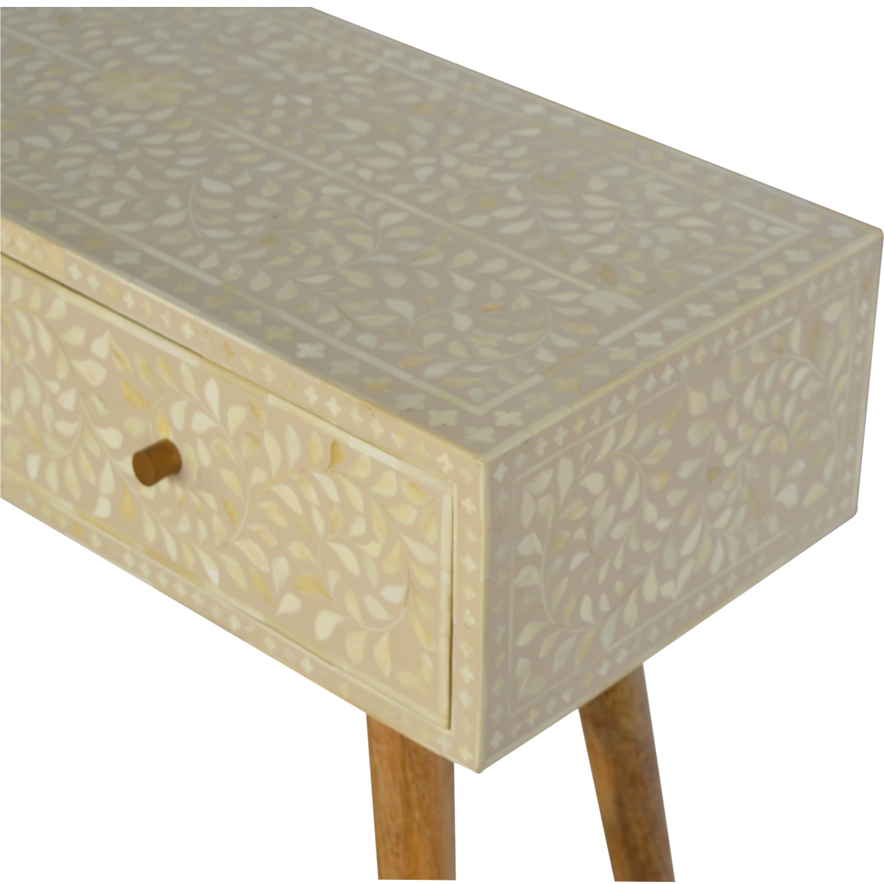 Solid Mango Wood Floral Bone Inlay Console Table - Image 4