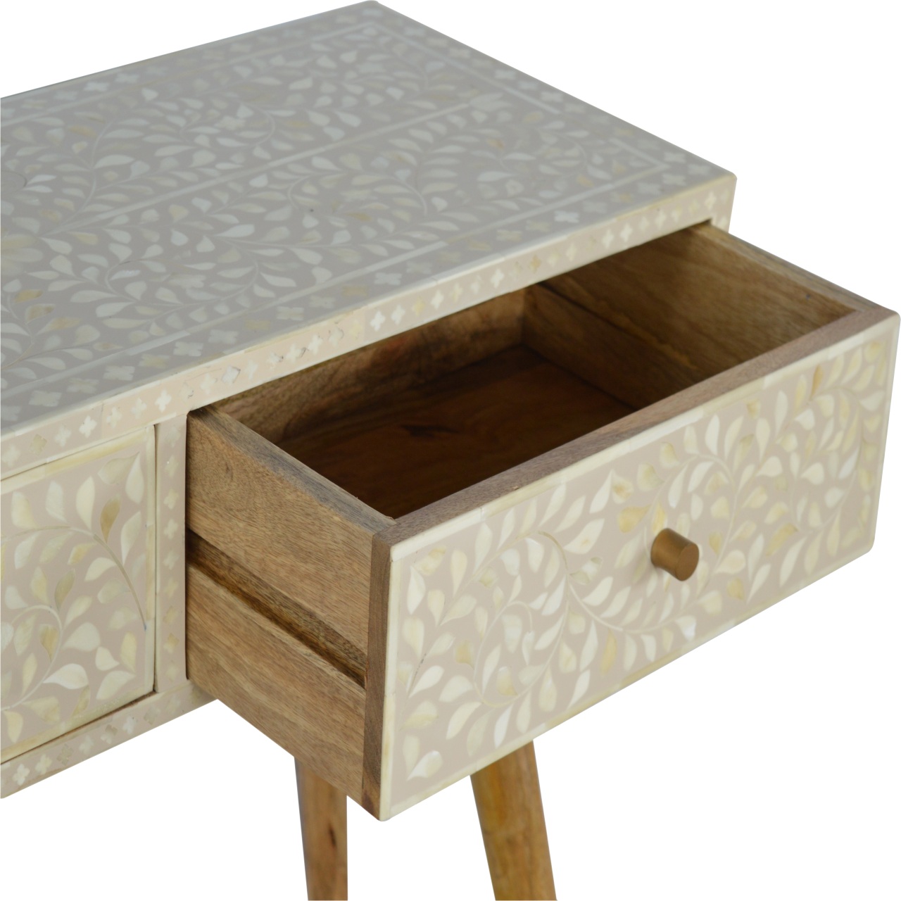 Solid Mango Wood Floral Bone Inlay Console Table - Image 5