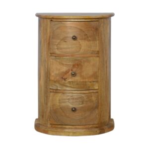 Solid Mango Wood Oak Finished 3 Drawer Serpentine Drum Chest