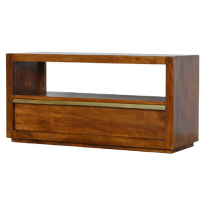 Solid Mango Wood Chestnut 1 Drawer Media Unit with Gold Pull Out Bar1